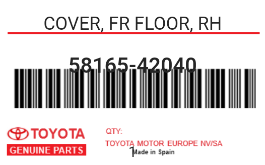 TOYOTA - 58165-42040 COVER, FR FLOOR, RH