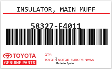TOYOTA - 58327-F4011 INSULATOR, MAIN MUFF