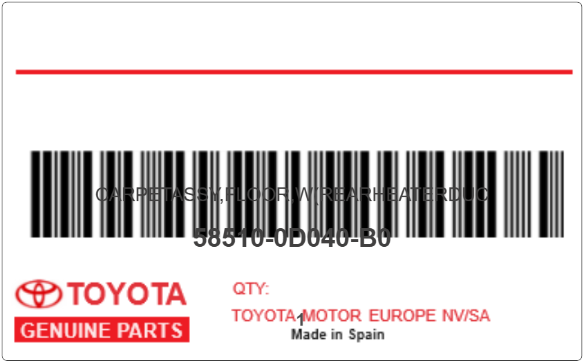 TOYOTA - 58510-0D040-B0 CARPETASSY,FLOOR,W(RearHeaterDuc