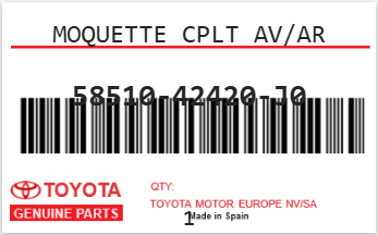 TOYOTA - 58510-42420-J0 MOQUETTE CPLT AV/AR