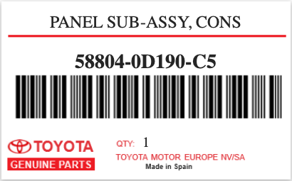 TOYOTA - 58804-0D190-C5 PANEL SUB-ASSY, CONS