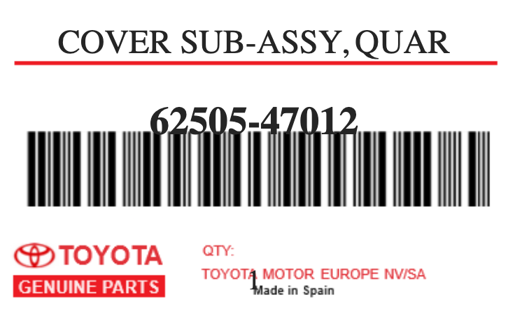 TOYOTA - 62505-47012 COVER SUB-ASSY, QUAR