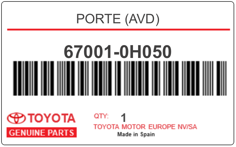 TOYOTA - 67001-0H050 PORTE (avd)