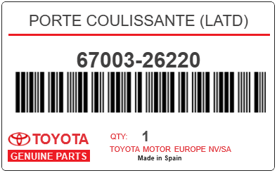 TOYOTA - 67003-26220 PORTE COULISSANTE (latd)