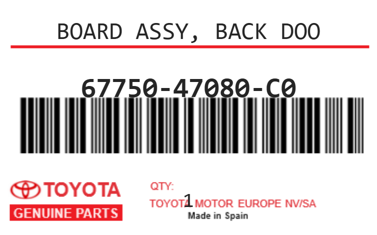 TOYOTA - 67750-47080-C0 BOARD ASSY, BACK DOO