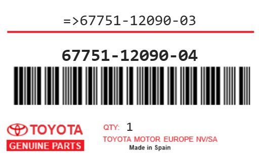 TOYOTA - 67751-12090-04 REFERENCE REMPLACEE PAR : 
