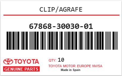 TOYOTA - 67868-30030-01 CLIP/AGRAFE