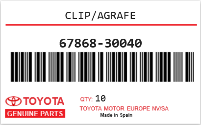 TOYOTA - 67868-30040 CLIP/AGRAFE