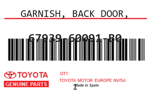 TOYOTA - 67939-60091-B0 GARNISH, BACK DOOR,