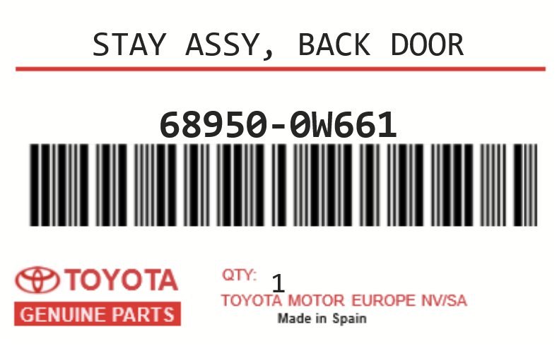 TOYOTA - 68950-0W661 STAY ASSY, BACK DOOR