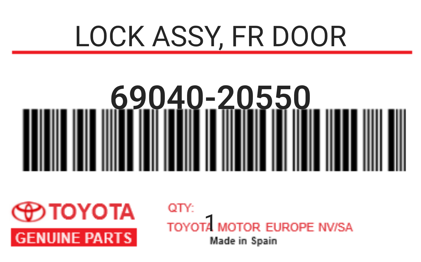 TOYOTA - 69040-20550 LOCK ASSY, FR DOOR