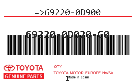 TOYOTA - 69220-0D020-G0 REFERENCE REMPLACEE PAR :