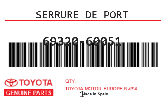 TOYOTA - 69320-60051 SERRURE DE PORT