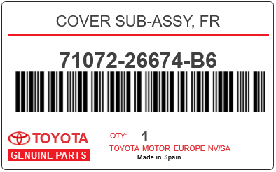 TOYOTA - 71072-26674-B6 COVER SUB-ASSY, FR