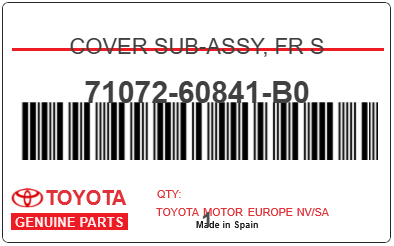 TOYOTA - 71072-60841-B0 COVER SUB-ASSY, FR S