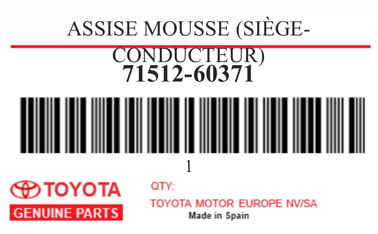 TOYOTA - 71512-60371 ASSISE MOUSSE (siège-conducteur)