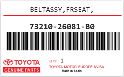 TOYOTA - 73210-26081-B0 BELTASSY,FRSEAT,