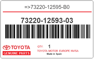 TOYOTA - 73220-12593-03 REFERENCE REMPLACEE PAR :