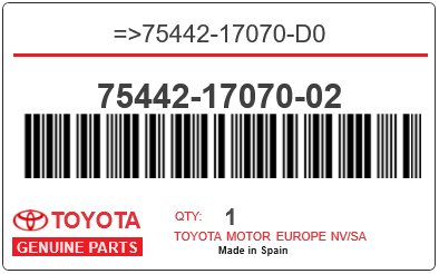 TOYOTA - 75442-17070-02 REFERENCE REMPLACEE PAR :