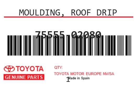 TOYOTA - 75555-02080 MOULDING, ROOF DRIP