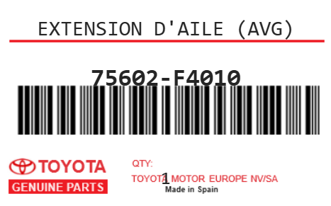 TOYOTA - 75602-F4010 EXTENSION D'AILE (avg)