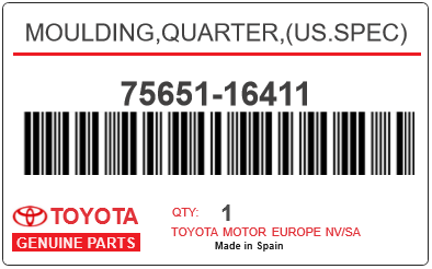 TOYOTA - 75651-16411 MOULDING,QUARTER,(US.SPEC)