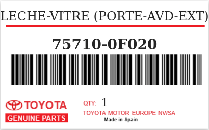 TOYOTA - 75710-0F020 LECHE-VITRE (porte-avd-ext)
