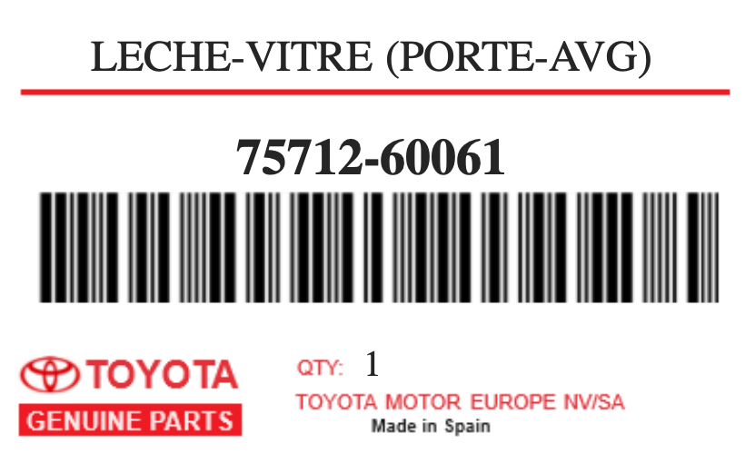 TOYOTA - 75712-60061 LECHE-VITRE (porte-avg)