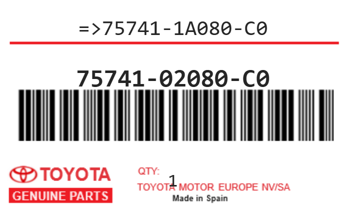 TOYOTA - 75741-02080-C0 REFERENCE REMPLACEE PAR : 