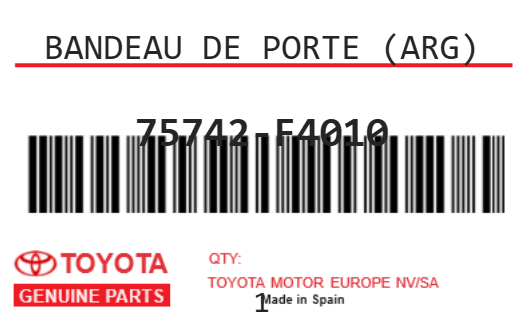 TOYOTA - 75742-F4010 BANDEAU DE PORTE (arg)