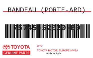 TOYOTA - 75745-52020-B0 BANDEAU (porte-ard)