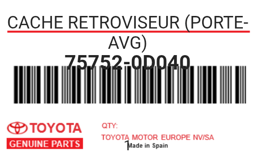 TOYOTA - 75752-0D040 CACHE RETROVISEUR (porte-avg)