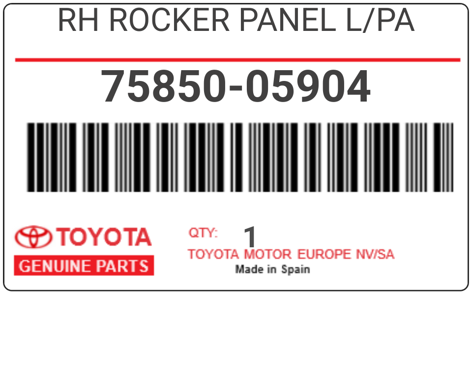 TOYOTA - 75850-05904 RH ROCKER PANEL L/PA