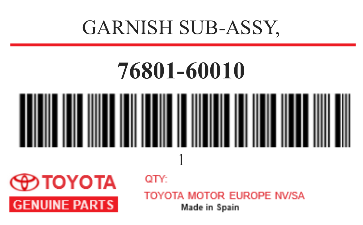 TOYOTA - 76801-60010 GARNISH SUB-ASSY,