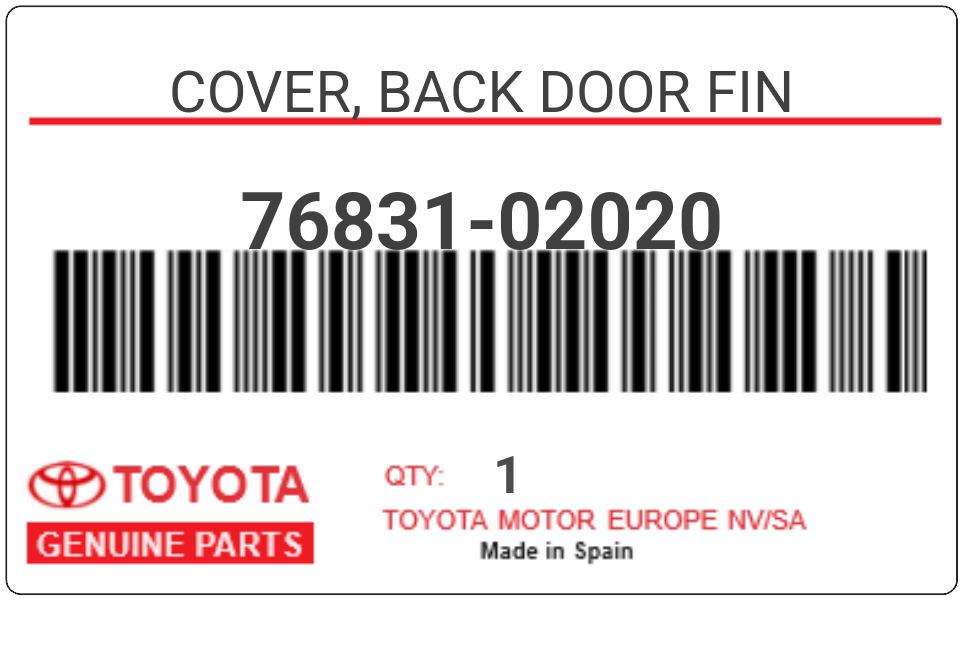 TOYOTA - 76831-02020 COVER, BACK DOOR FIN