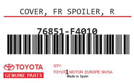 TOYOTA - 76851-F4010 COVER, FR SPOILER, R