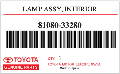 TOYOTA - 81080-33280 LAMP ASSY, INTERIOR