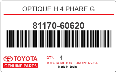 TOYOTA - 81170-60620 OPTIQUE H.4 PHARE G