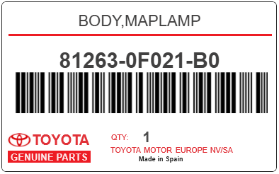 TOYOTA - 81263-0F021-B0 BODY,MAPLAMP