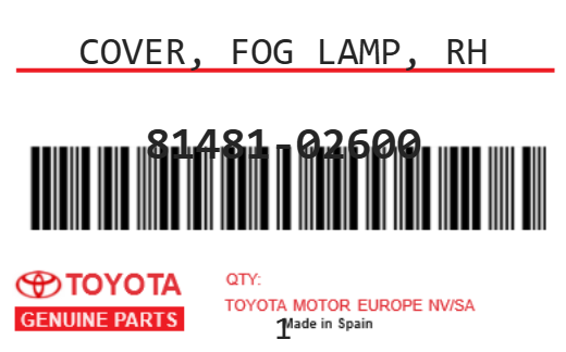 TOYOTA - 81481-02600 COVER, FOG LAMP, RH