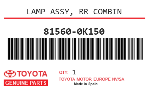TOYOTA - 81560-0K150 LAMP ASSY, RR COMBIN