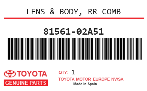 TOYOTA - 81561-02A51 LENS & BODY, RR COMB