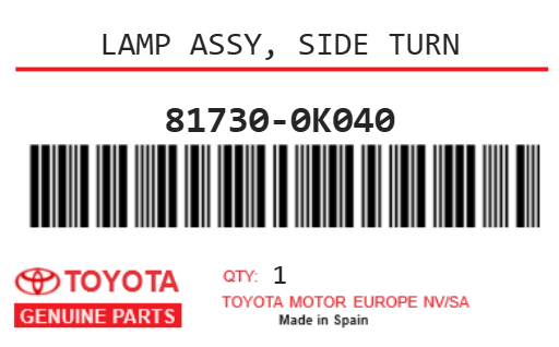 TOYOTA - 81730-0K040 LAMP ASSY, SIDE TURN