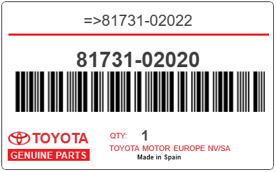 TOYOTA - 81731-02020 REFERENCE REMPLACEE PAR :