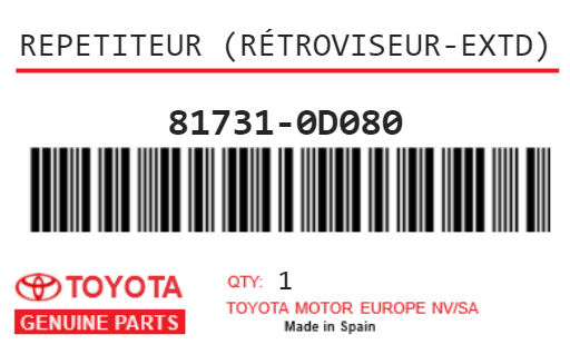 TOYOTA - 81731-0D080 REPETITEUR (rétroviseur-extd)
