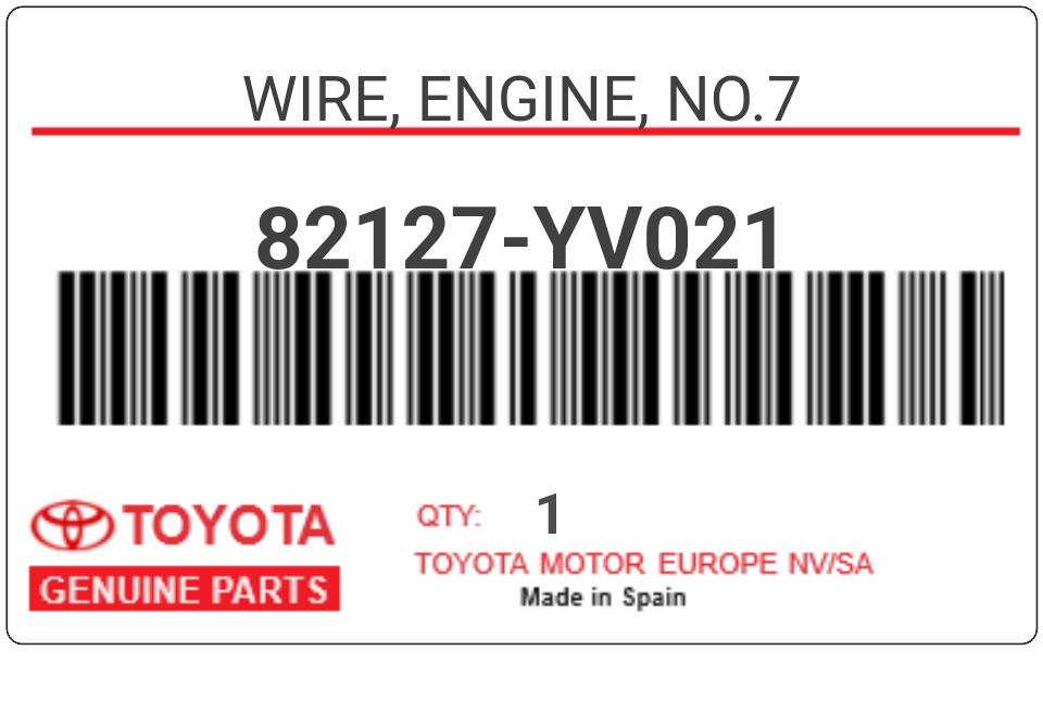 TOYOTA - 82127-YV021 WIRE, ENGINE, NO.7