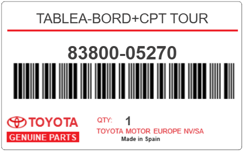 TOYOTA - 83800-05270 TABLEA-BORD+CPT TOUR