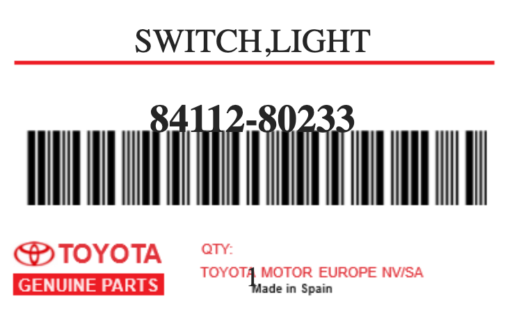 TOYOTA - 84112-80233 SWITCH,LIGHT
