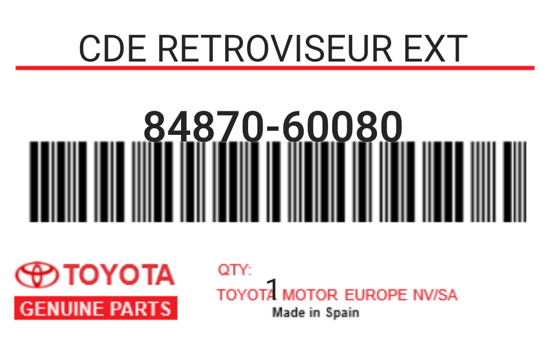 TOYOTA - 84870-60080 CDE RETROVISEUR EXT