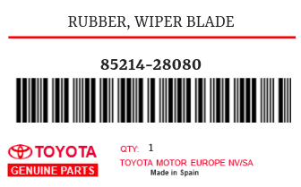 TOYOTA - 85214-28080 RUBBER, WIPER BLADE
